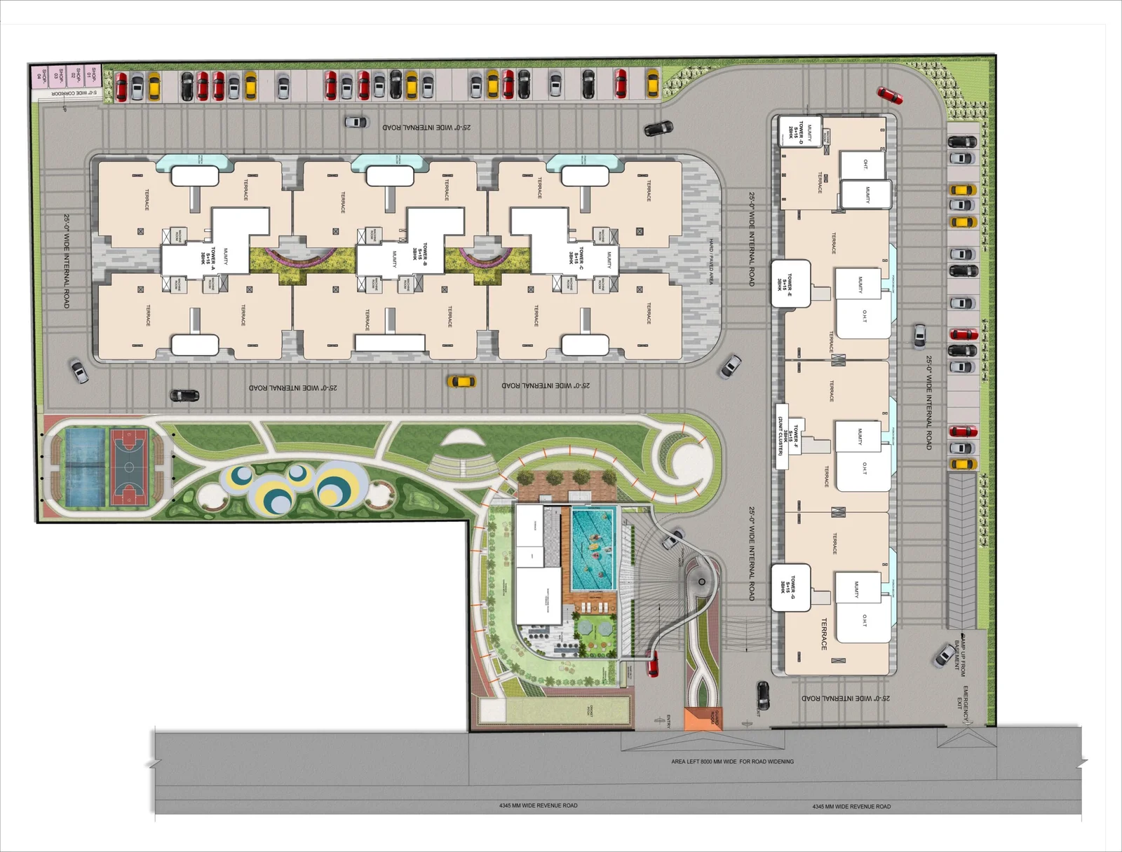 Vista Palencia master site plan, Zirakpur — 7 towers, clubhouse, pool and cricket pitch layout