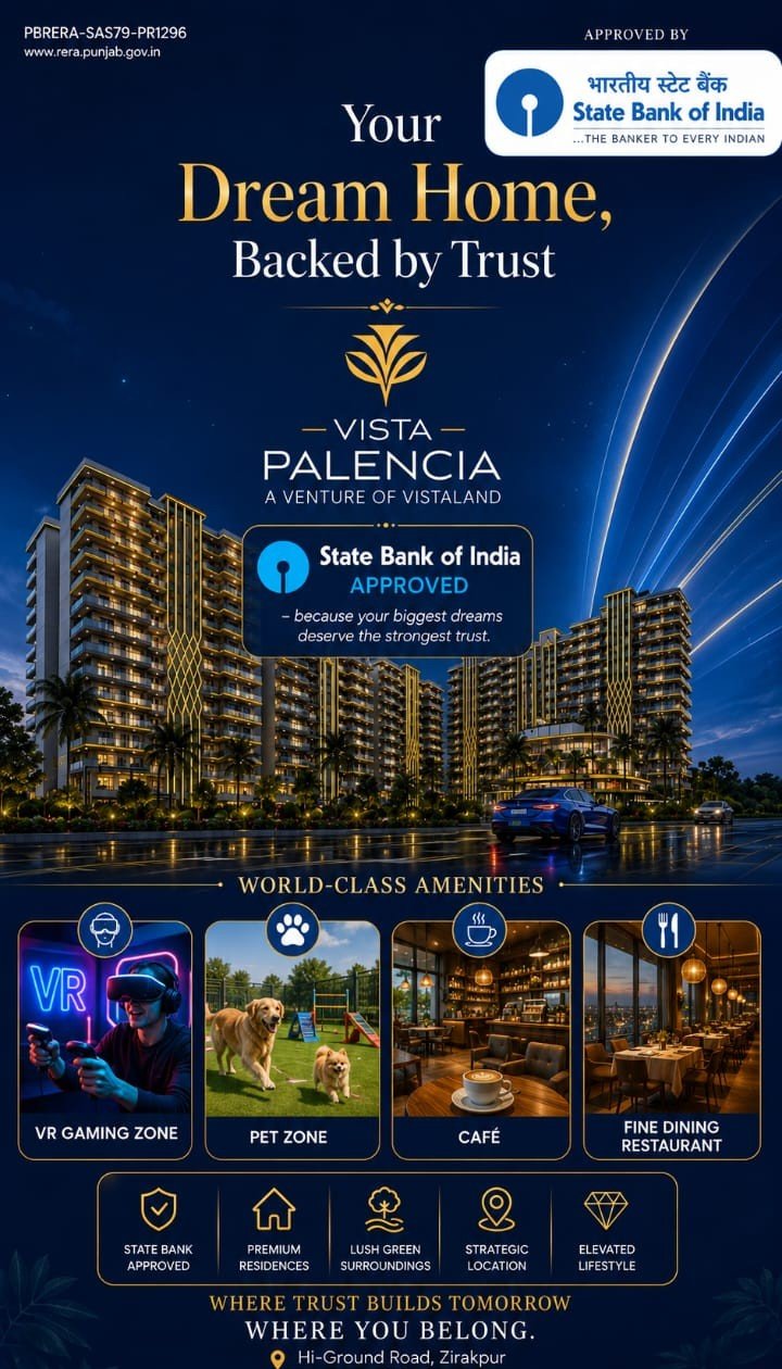 Vista Palencia Zirakpur home loan approved by State Bank of India (SBI), RERA PBRERA-SAS79-PR1296